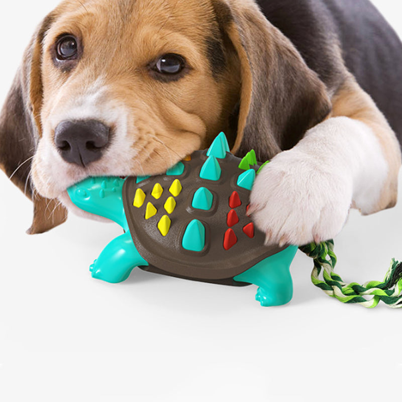 Dinosaurier-Zahnbürsten-Kauspielzeug für Hunde – Naturkautschuk, Minze & Tauziehen