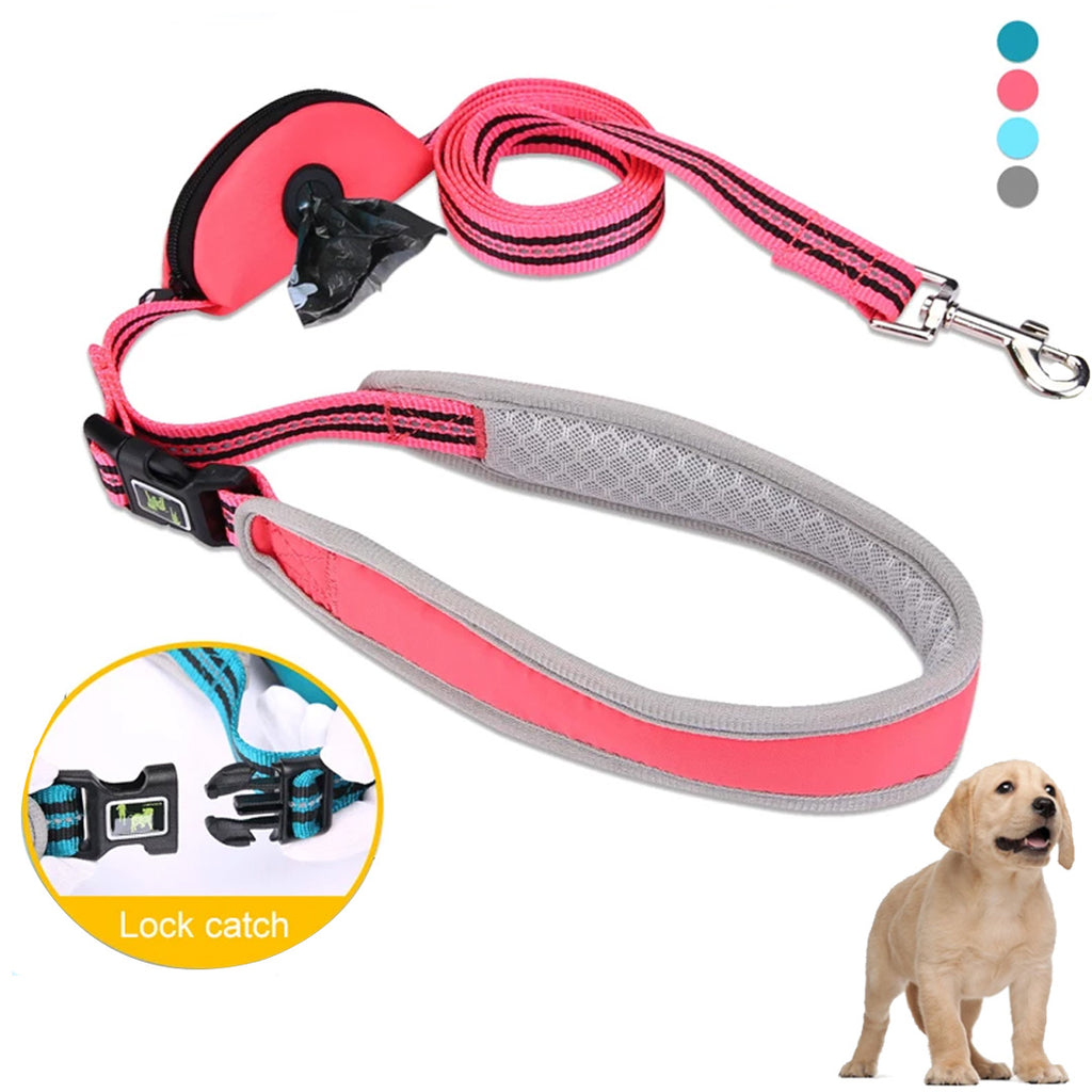 Reflektierende Hundeleine | Nylon 150 cm | Kotbeutelhalter | 4 Farben