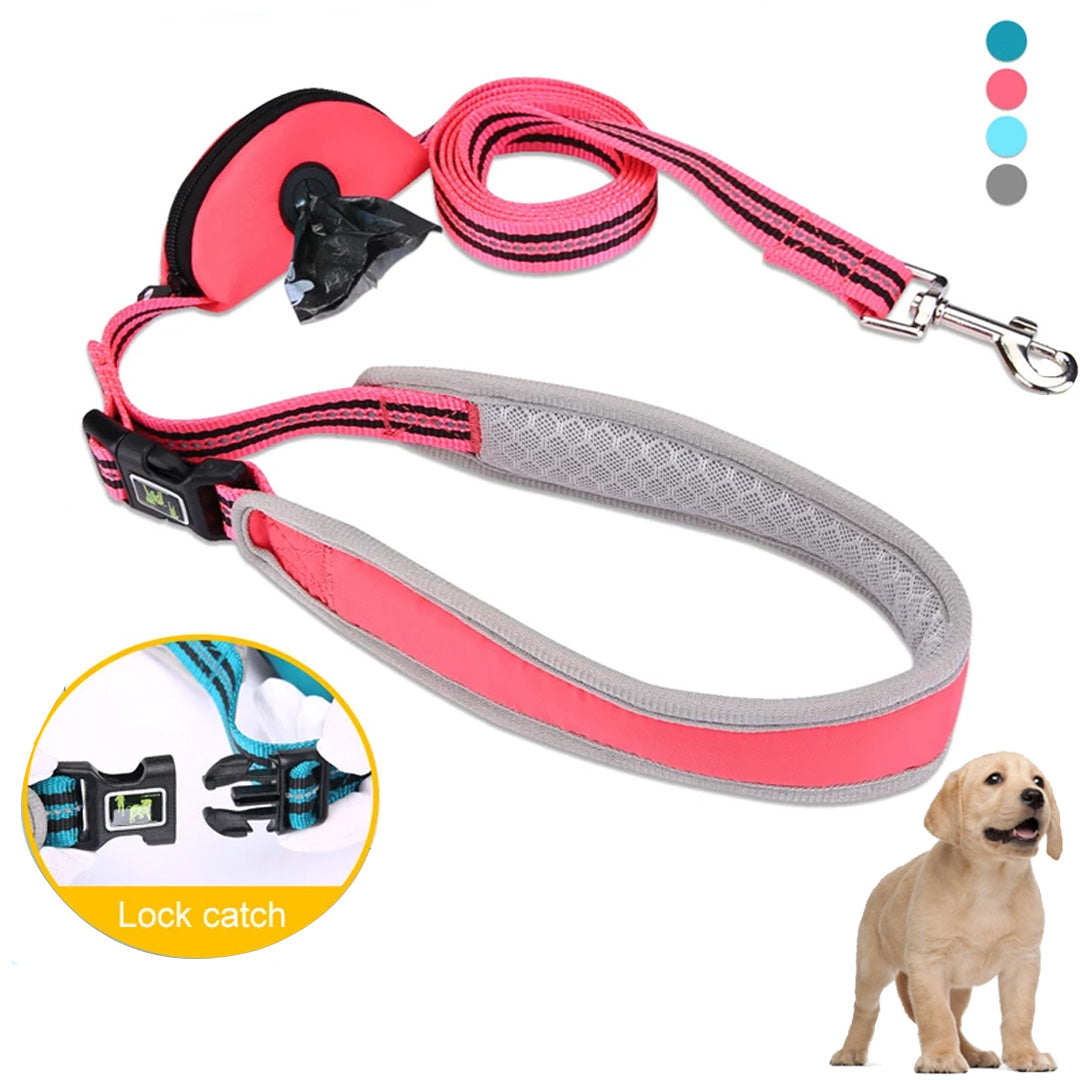 Reflektierende Hundeleine | Nylon 150 cm | Kotbeutelhalter | 4 Farben
