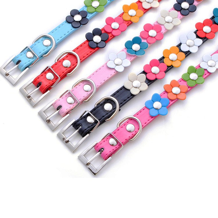 PU Hundehalsband mit Blumenmuster – 5 Farben, Größen XS–L & Leine
