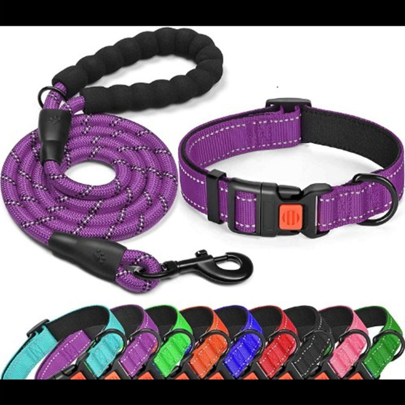 Reflektierendes Halsband und Leine Set fuer Hunde - Nylon | 4 Farben | XS-L | Sicherheit bei Nacht