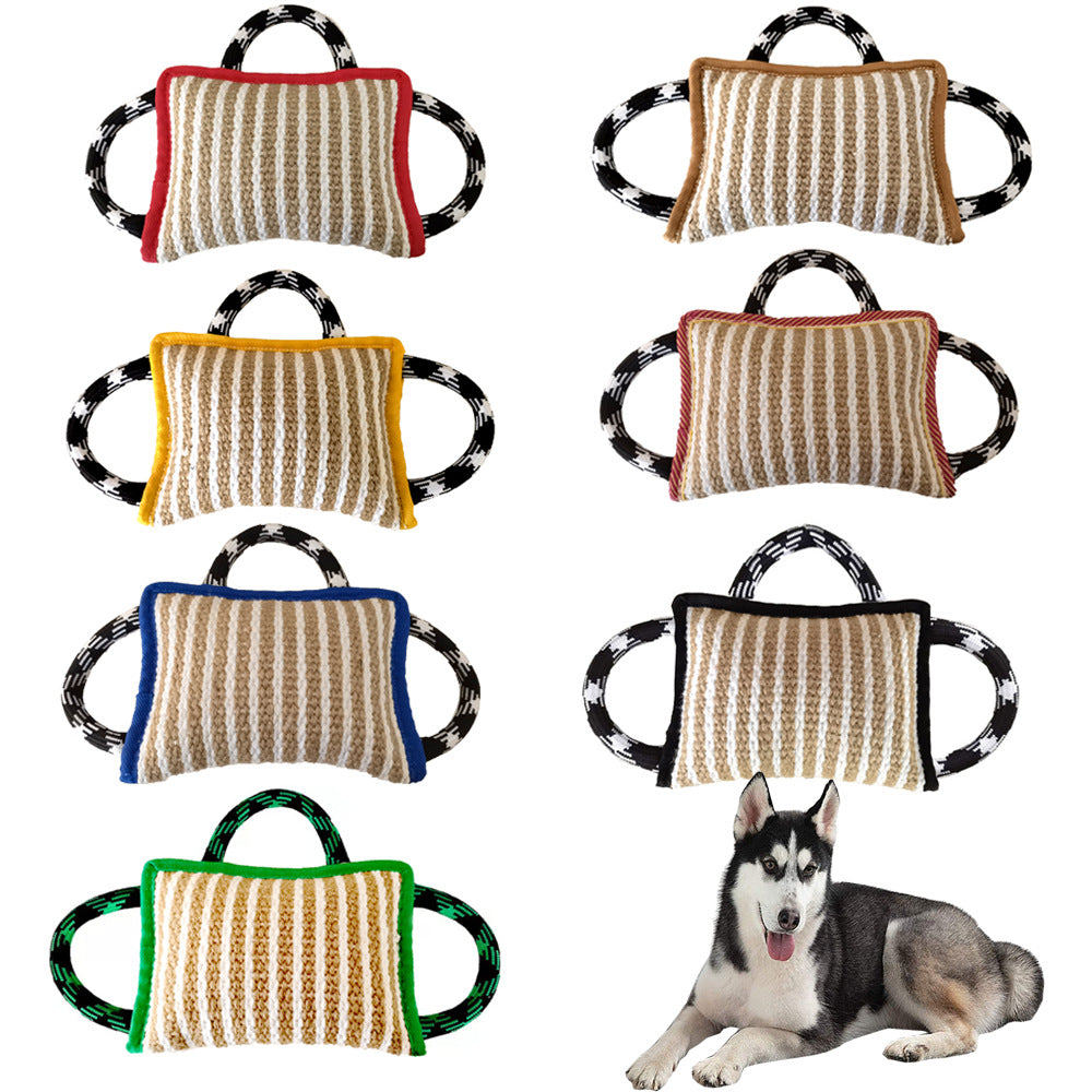 Jute Beißkissen mit 3 Griffen – Zerrspielzeug für mittlere & große Hunde