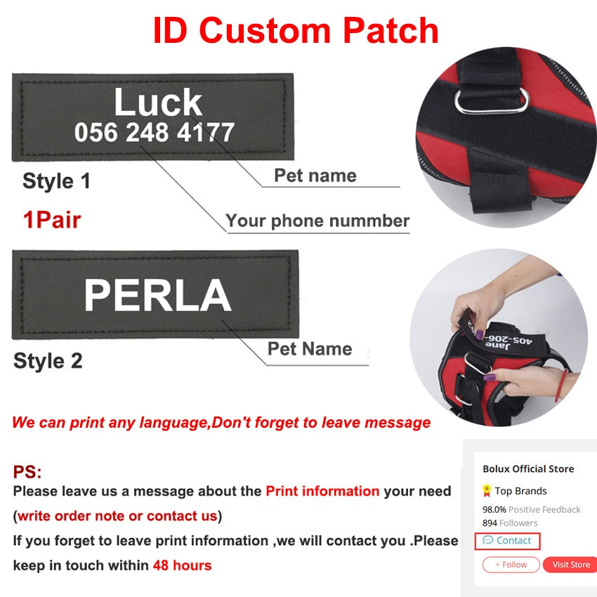 Personalisiertes Hundegeschirr No-Pull – Reflektierend, Atmungsaktiv, mit Namens-Patch, XS–2XL