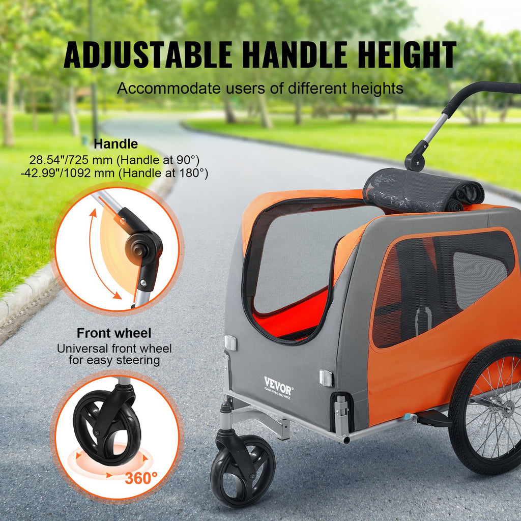 Hunde-Fahrradanhänger, Trägt Bis Zu 30 Kg, 2-in-1-Fahrradträger Für Haustier-Kinderwagen, Einfach Zusammenklappbarer Wagenrahmen Mit Schnellspannrädern, Universeller Fahrradkupplung, Reflektoren