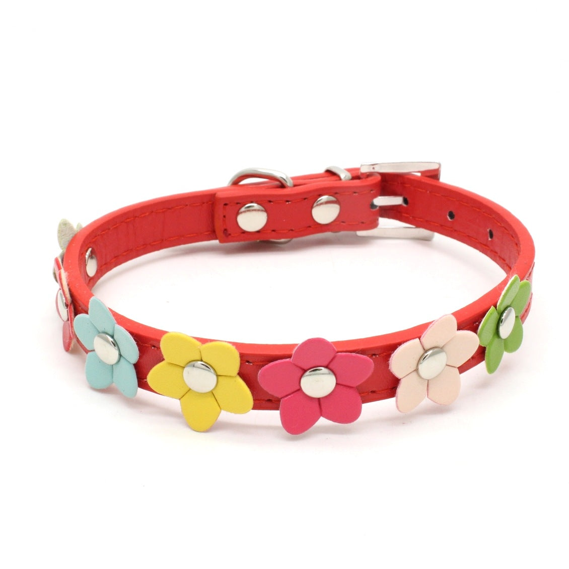 PU Hundehalsband mit Blumenmuster – 5 Farben, Größen XS–L & Leine