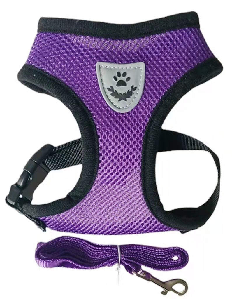 Hundegeschirr im Unterhemd-Stil mit Leine – Polyester, 8 Farben, S–XL