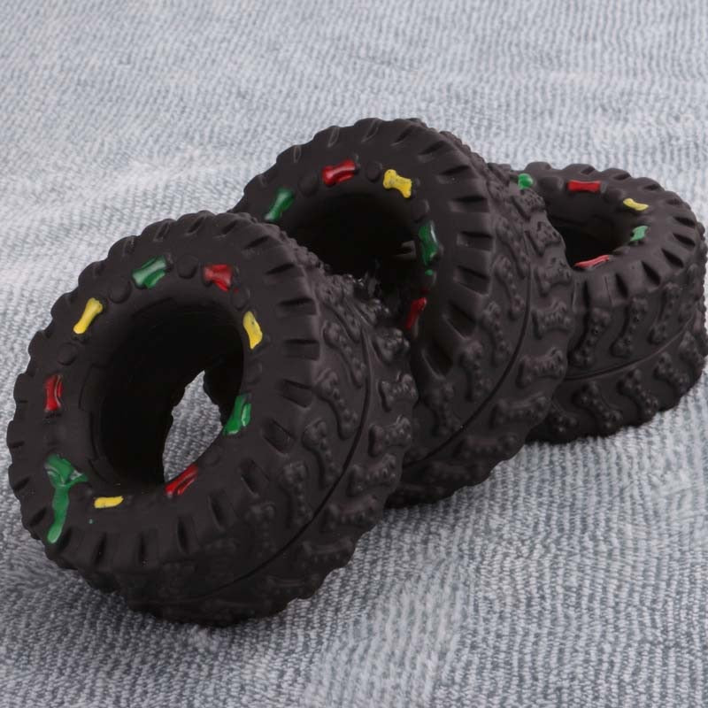 Mini Reifen-Kauspielzeug – quietschend, Leckerli-Fach, Gummi, 8×4cm