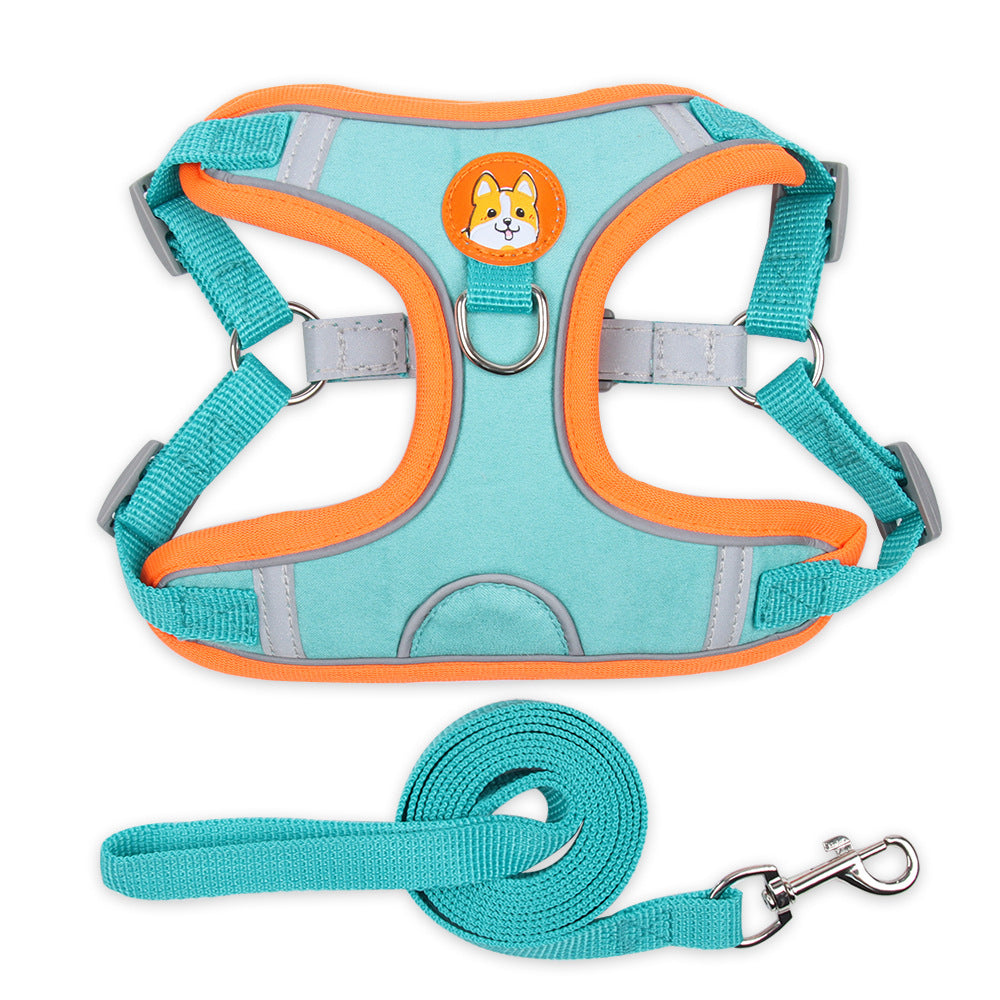 Hundegeschirr Weste aus Wildleder – Reflektierend, mit Leine, S–XL