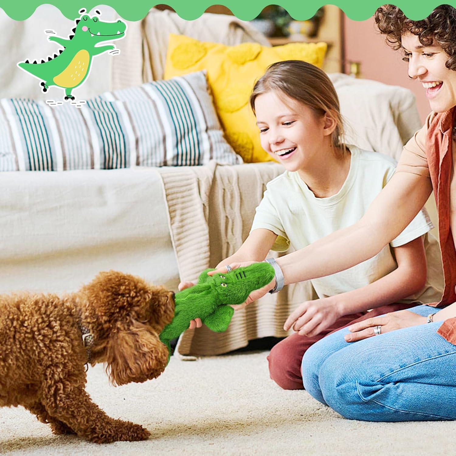 Plüsch Krokodil Quietschspielzeug – Füllungsfrei, Knister & Quietscher für Hunde