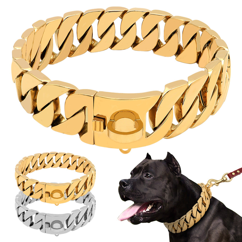 Edelstahl-Hundehalsband 32mm – Silber oder Gold, 40–70 cm