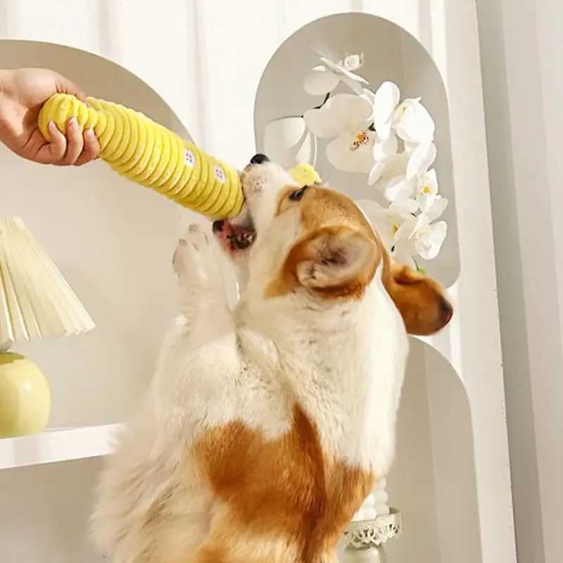 Plüsch Quietschspielzeug Hund – Hand-Design, bissfest (Gelb)
