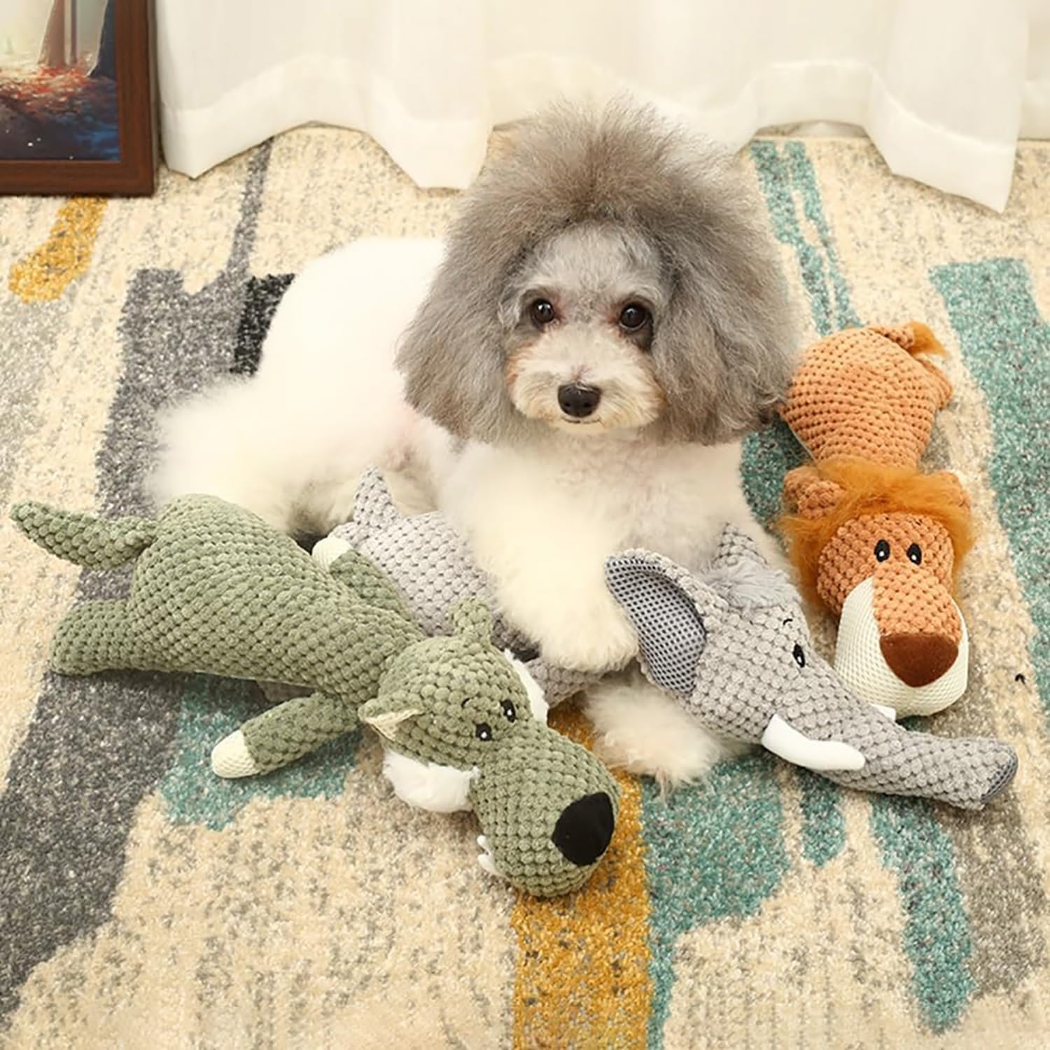 Unzerstörbares Hundespielzeug für starke Kauer – Plüsch mit Quietscher | Hund, Elefant, Löwe