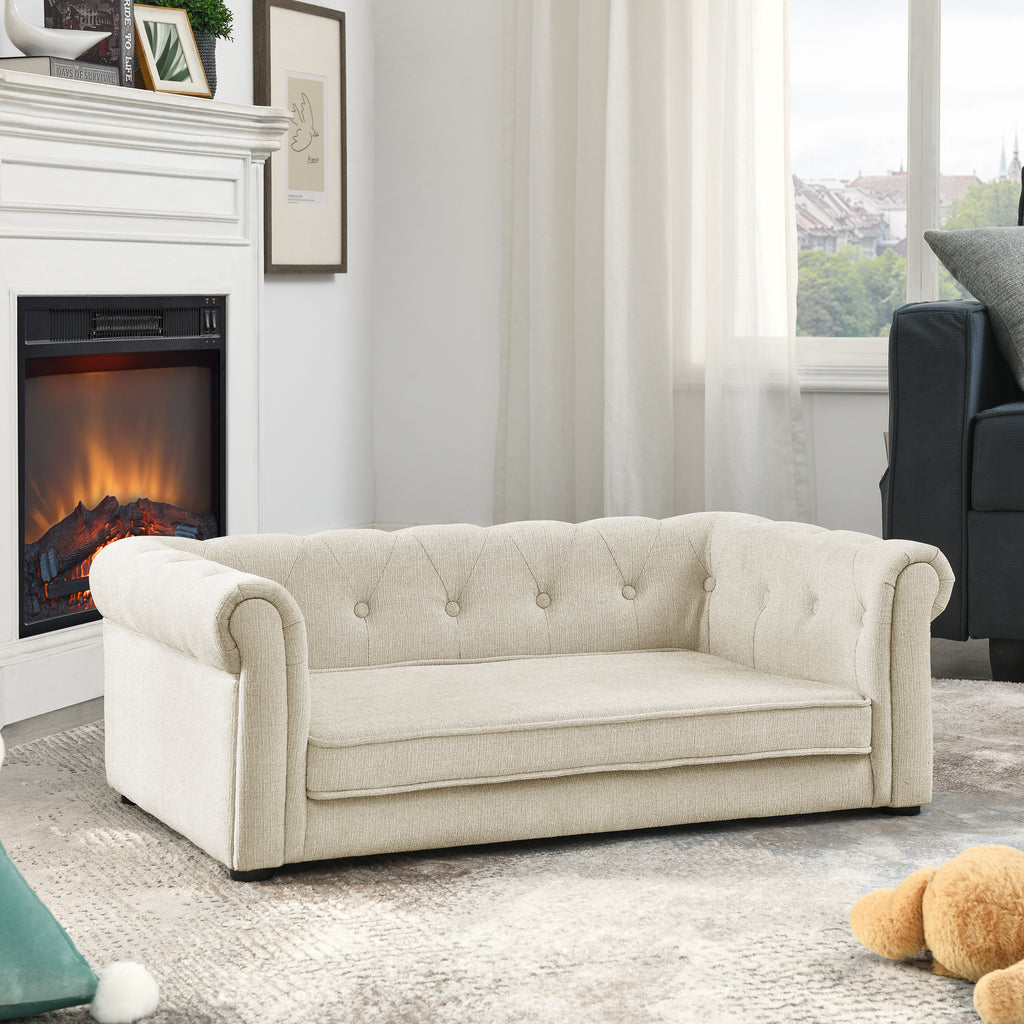 Elegantes Hundesofa für mittlere & große Hunde – Schaumstoff-Couch erhöht, Beige