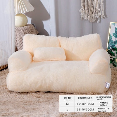 Luxus Hundesofa aus Plüsch – warmes Hundebett mit Kissen & Rückenlehne, M & L, 4 Farben