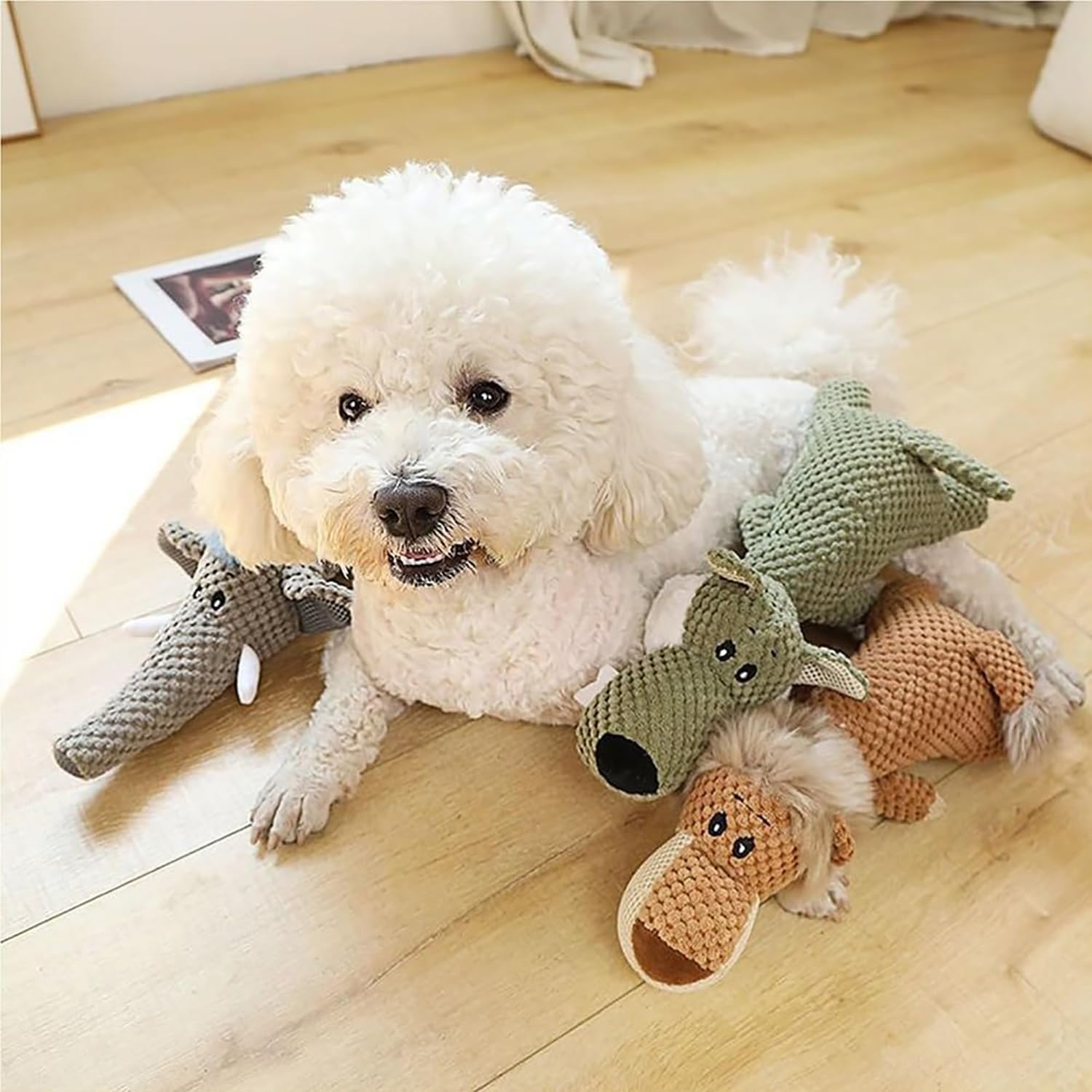 Unzerstörbares Hundespielzeug für starke Kauer – Plüsch mit Quietscher | Hund, Elefant, Löwe