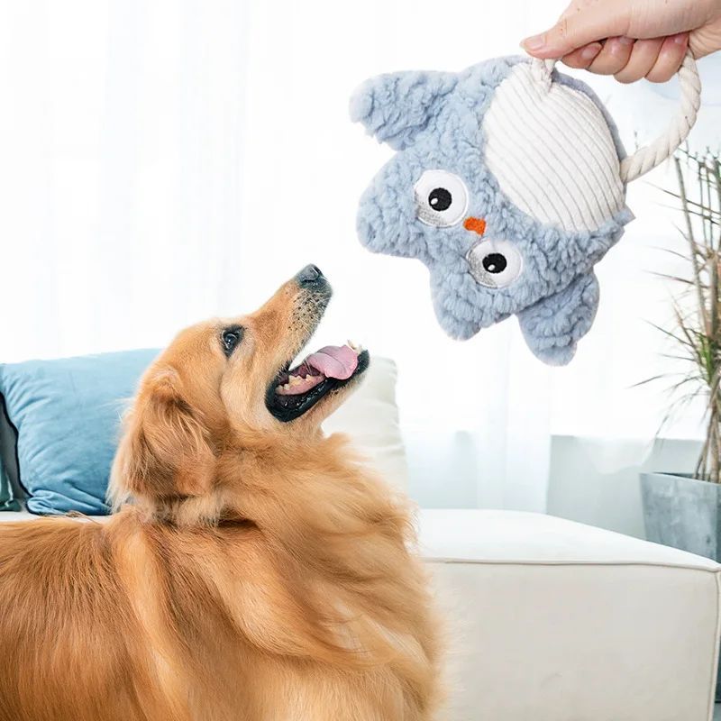Plüsch-Tierspielzeug für Hunde – Cord, Quietscher & bissfest (Hai, Krokodil, Eule)