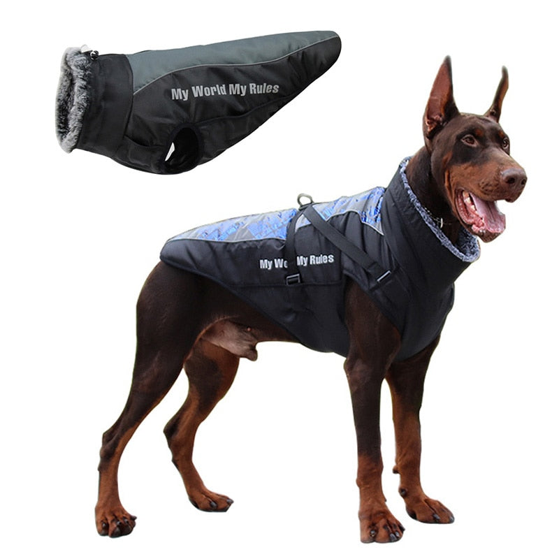 Wasserdichte Hundejacke mit Pelzkragen - Reflektierend | 5 Farben | XL-6XL | Fuer grosse Hunde