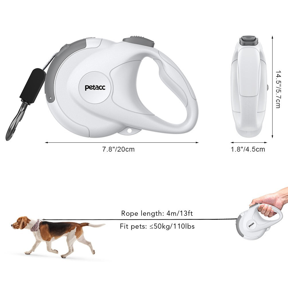 Automatische Flexleine Hund reflektierend – reißfest, klemmsicher, Schwarz / Weiß