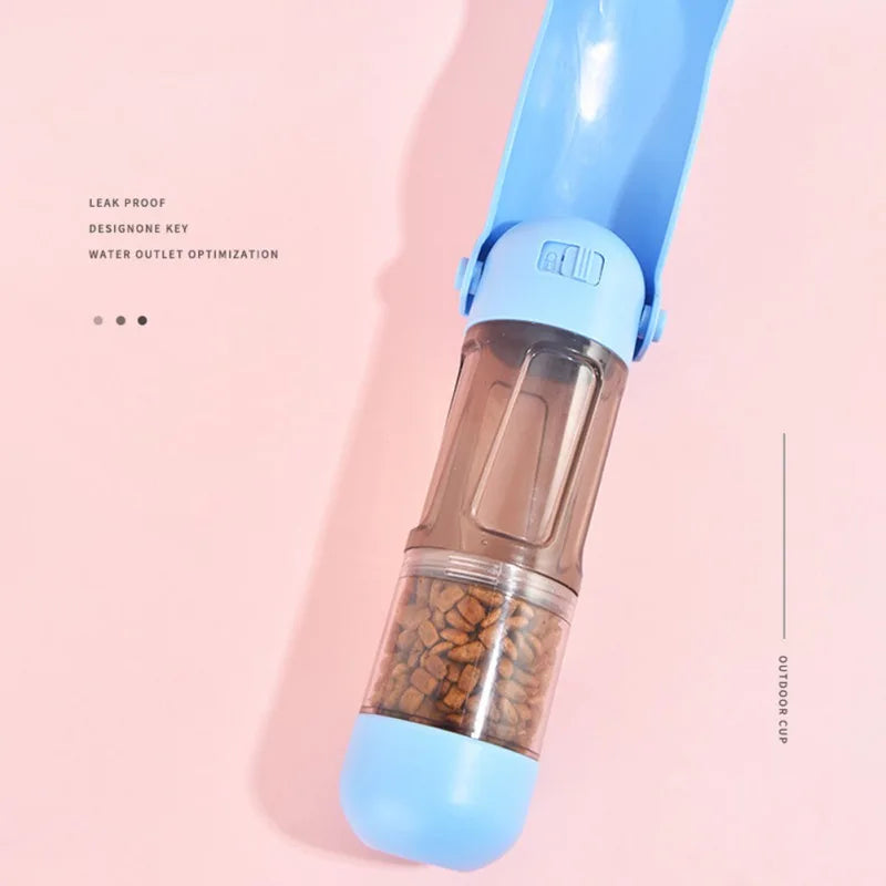 4-in-1 Hundetrinkflasche faltbar – 300ml Wasser + 200ml Futter + Kotbeutelspender, BPA-frei