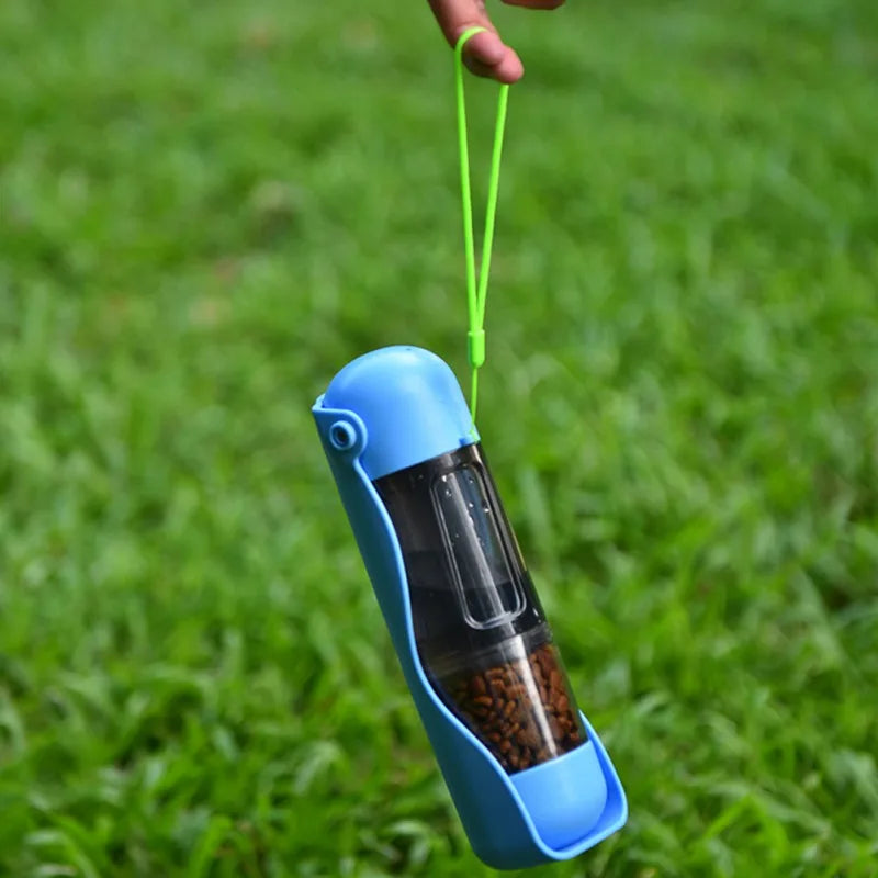 4-in-1 Hundetrinkflasche faltbar – 300ml Wasser + 200ml Futter + Kotbeutelspender, BPA-frei