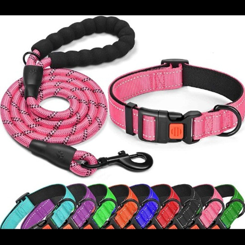 Reflektierendes Halsband und Leine Set fuer Hunde - Nylon | 4 Farben | XS-L | Sicherheit bei Nacht