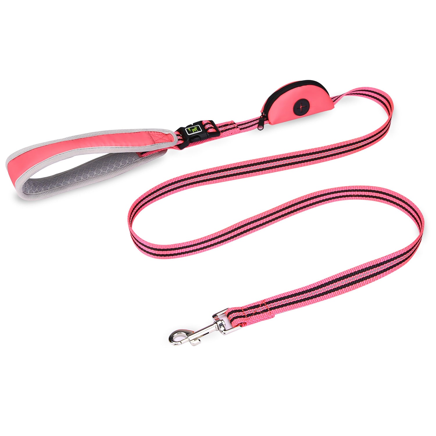 Nylon Hundeleine mit Doppelgriff & Kotbeutelspender – 150 x 2 cm, Pink & Cyan
