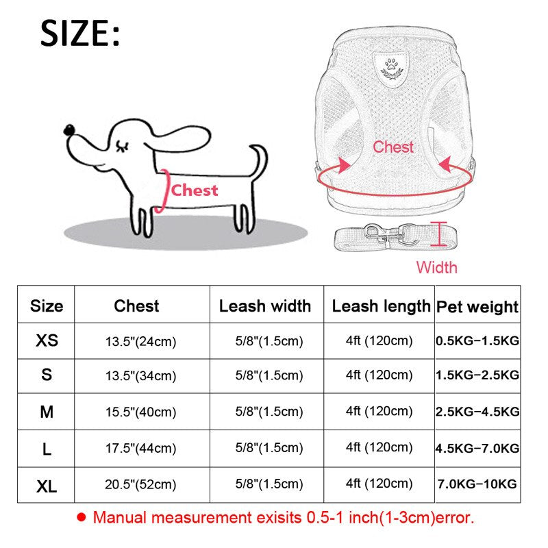 Reflektierendes Hundegeschirr-Set im Weste-Stil – atmungsaktiv, verstellbar, XS–XL