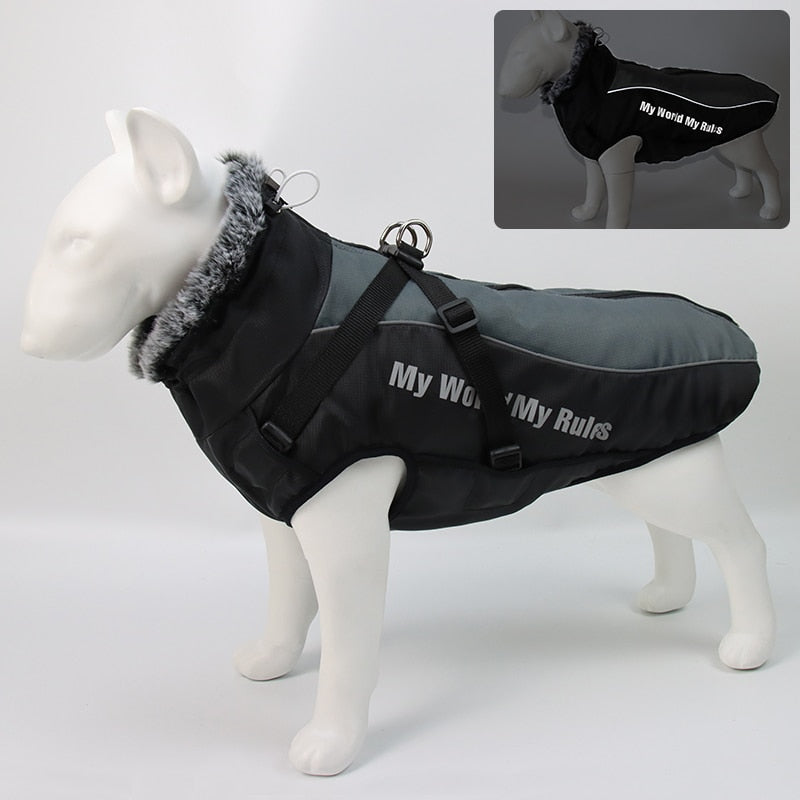 Wasserdichte Hundejacke mit Pelzkragen - Reflektierend | 5 Farben | XL-6XL | Fuer grosse Hunde