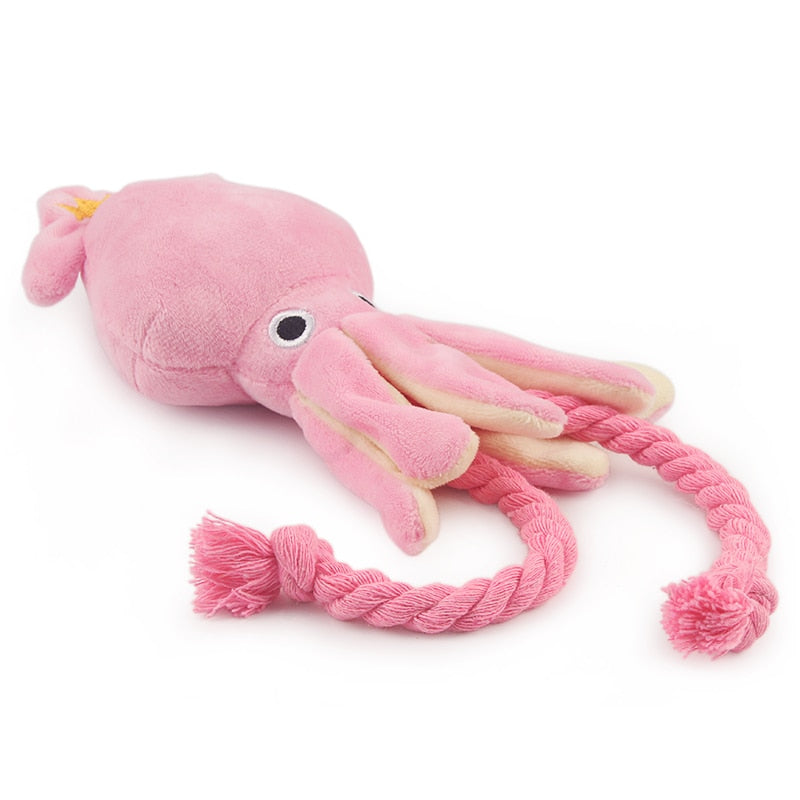 Tintenfisch-Plüschspielzeug mit Quietschfunktion – Seil-Kauspielzeug für kleine Hunde & Katzen
