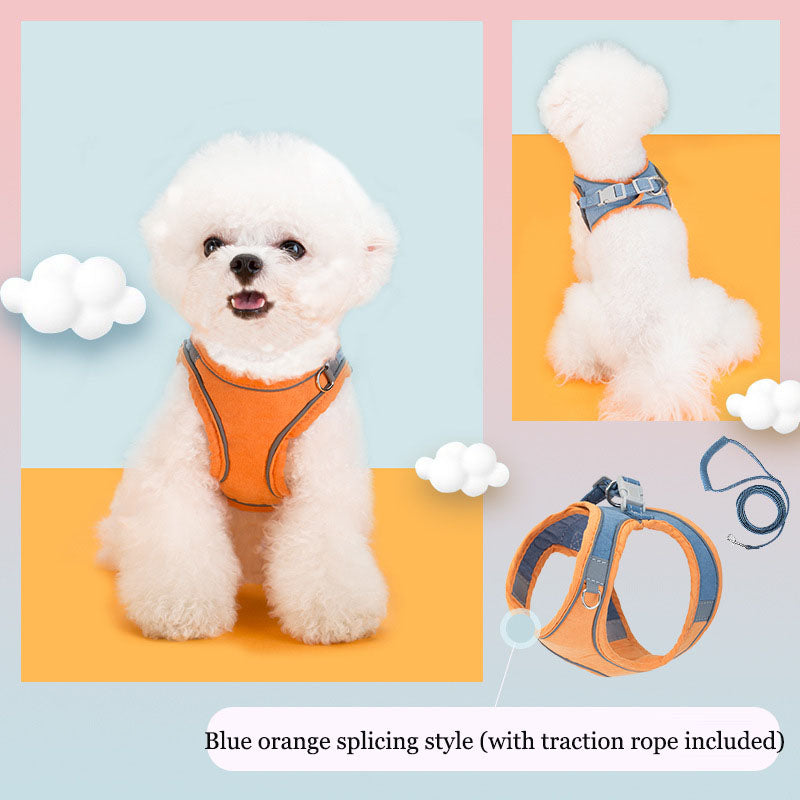 Westen-Geschirr mit Leine fuer Hunde - Hirschleder-Velours | 3 Farben | S-3XL | 1,5 m Leine