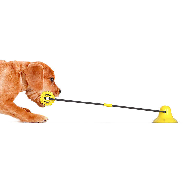 Maiskolben-Kaustab mit Doppel-Saugnapf fuer Hunde - TPR | Bissfest | Leckerli-Funktion | 57 cm