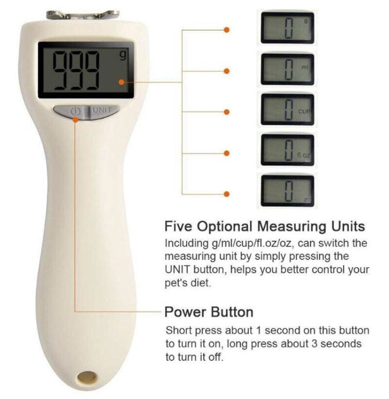 Digitaler Messlöffel für Hundefutter – LED-Waage mit 4 Einheiten, 250 ml, abn. Schale