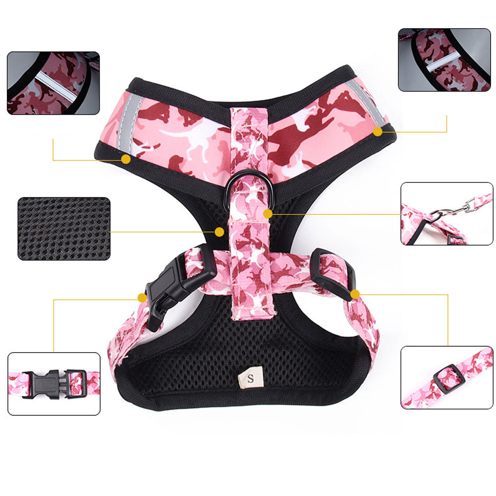 Hundegeschirr im Tarnmuster – 4-teiliges Set mit Leine | S–XL | 4 Farben