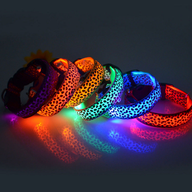 Leopard LED Leuchthalsband für Hunde – 3 Leuchtmodi | 8 Farben | S–XL | Batterie oder USB