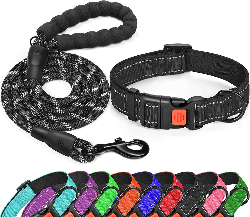 Reflektierendes Halsband und Leine Set fuer Hunde - Nylon | 4 Farben | XS-L | Sicherheit bei Nacht