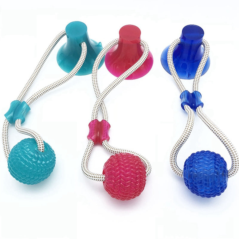 Saugnapf-Kauspielzeug mit TPR-Ball – interaktiv, Zahnreinigung, 3 Farben, 40×10cm