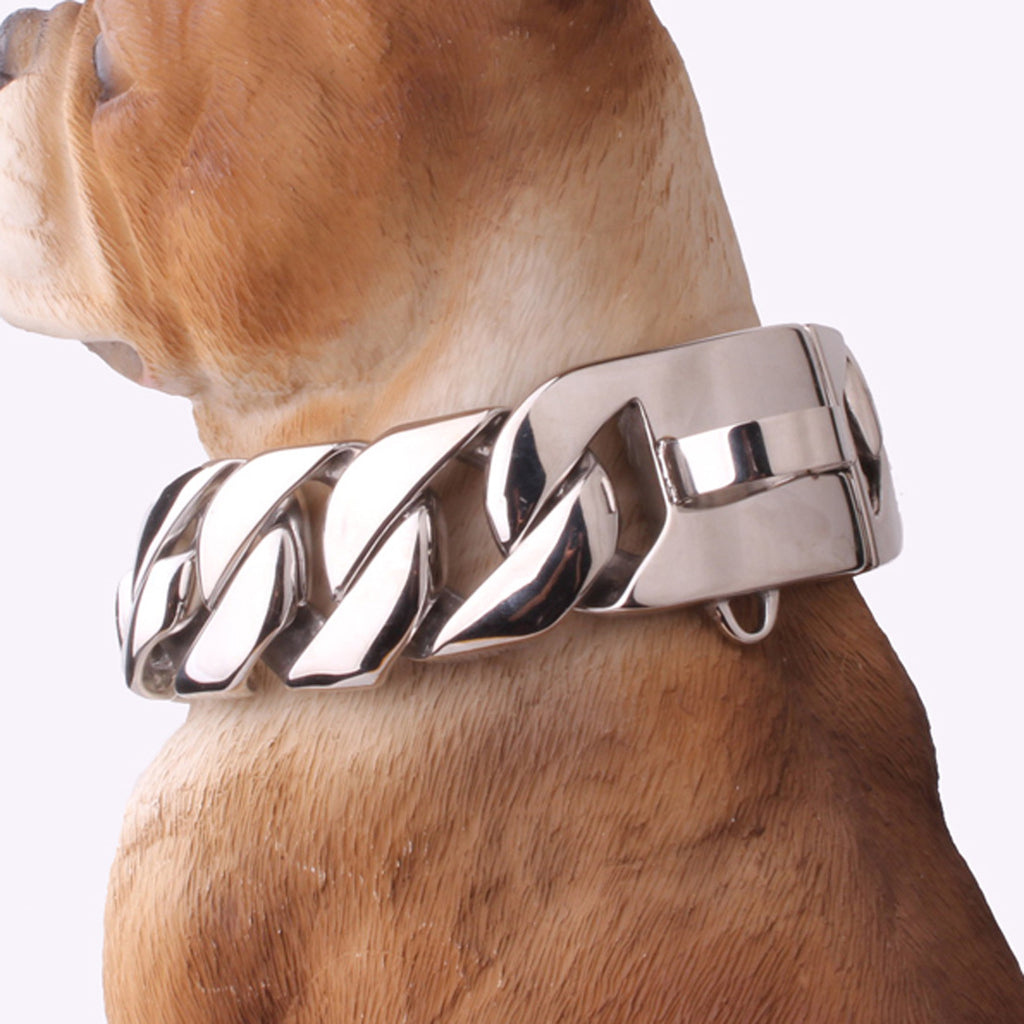Edelstahl-Hundehalsband 32mm – Silber oder Gold, 40–70 cm
