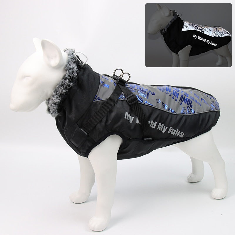 Wasserdichte Hundejacke mit Pelzkragen - Reflektierend | 5 Farben | XL-6XL | Fuer grosse Hunde