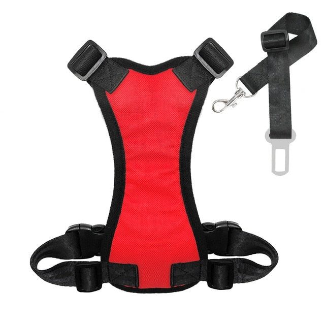 Hunde-Autogeschirr mit Sicherheitsgurt – gepolstert, S–L, Schwarz/Rot