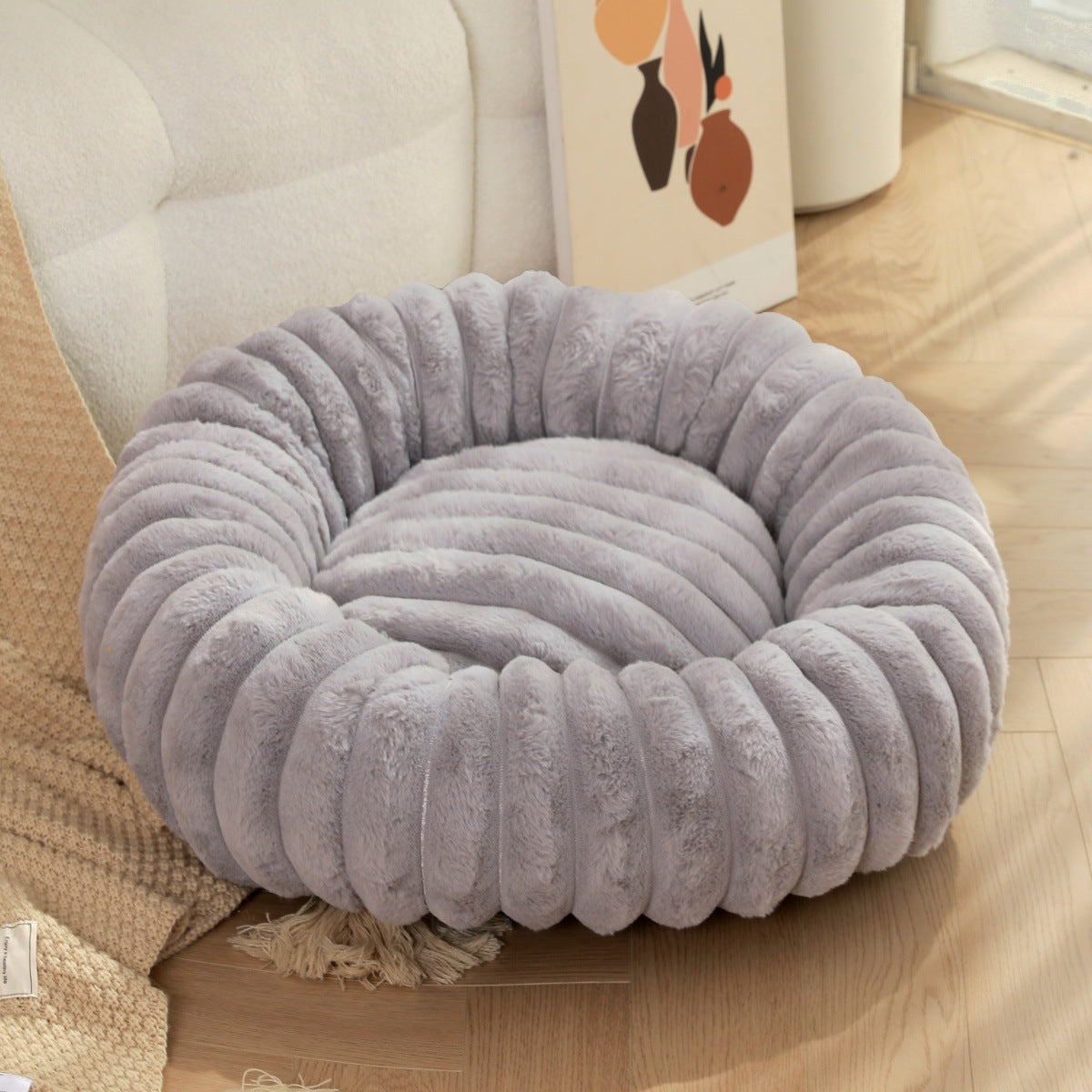 Rundes Hundebett Plüsch – Langhaar & warm | 6 Farben | 40–90 cm
