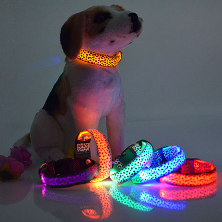 LED Leuchthalsband für Hunde – Leopardenmuster, 8 Farben, Größen S–XL