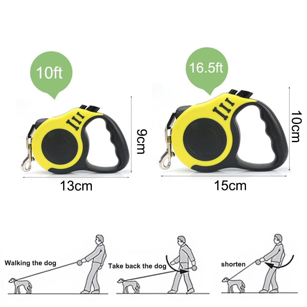 Automatische Einzieh-Hundeleine | 3M & 5M | ABS+Nylon | 7 Farben | Einhand-Bremse