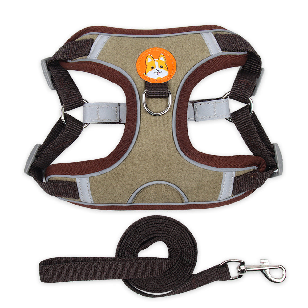 Hundegeschirr Weste aus Wildleder – Reflektierend, mit Leine, S–XL