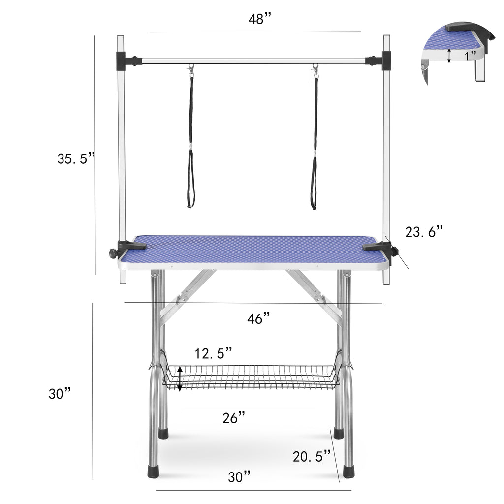 Profi Grooming-Tisch 46" für Hunde – Edelstahl, verstellbarer Arm, 117×60×76cm