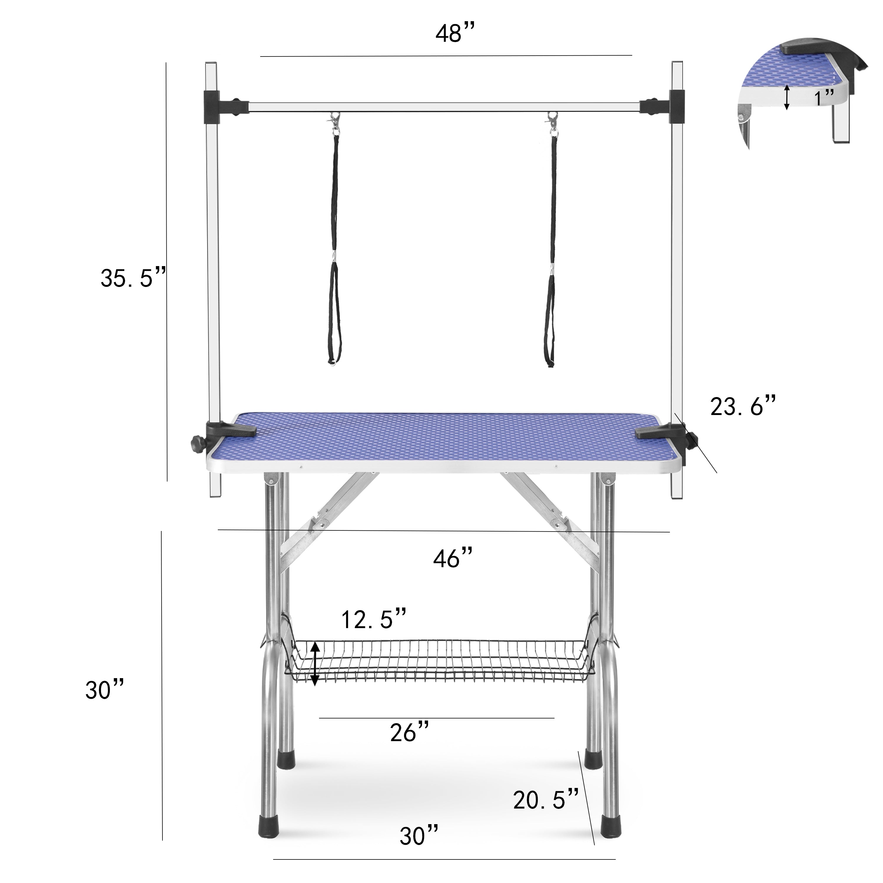 Profi Grooming-Tisch 46" für Hunde – Edelstahl, verstellbarer Arm, 117×60×76cm