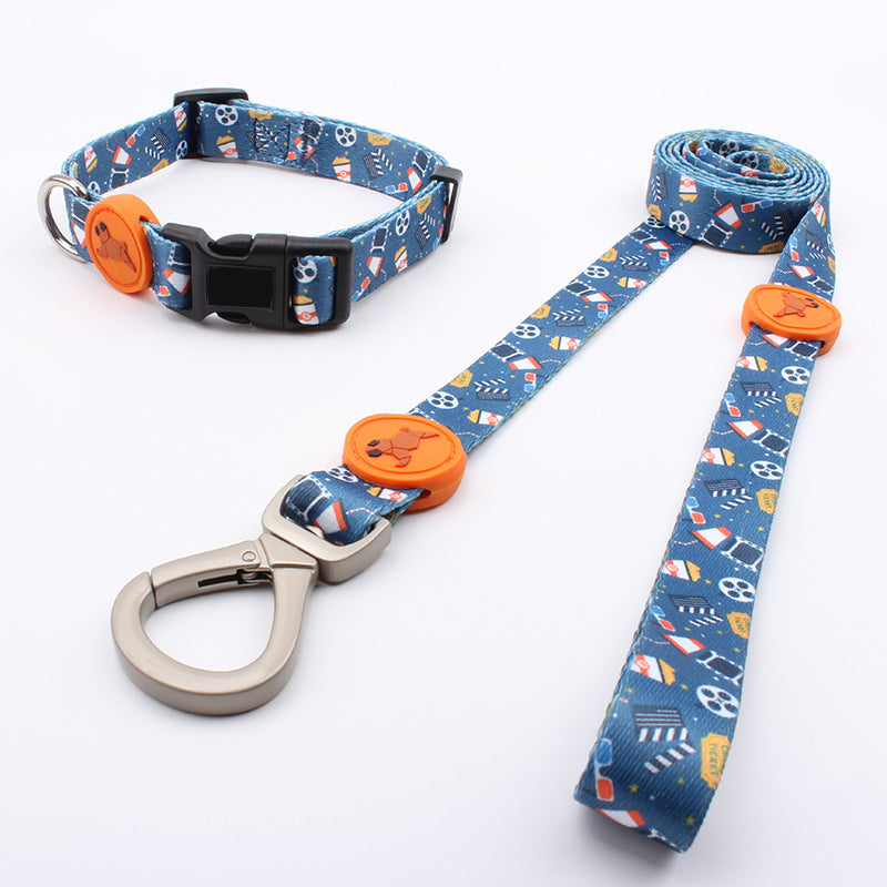 Bedruckte Hundeleine mit Halsband – Polyester, 4 Muster, Breiten XS–L