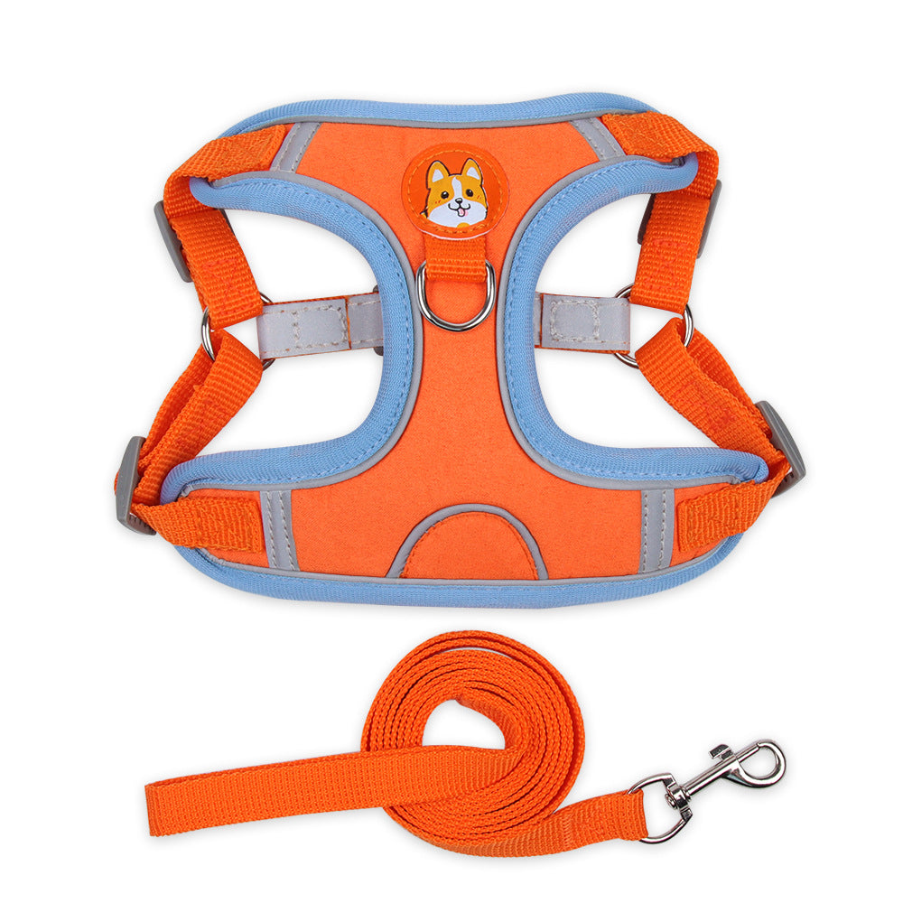 Hundegeschirr Weste aus Wildleder – Reflektierend, mit Leine, S–XL
