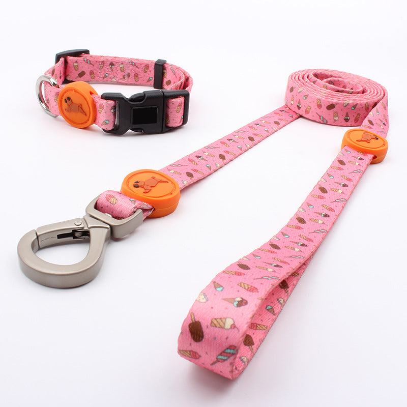 Bedruckte Hundeleine mit Halsband – Polyester, 4 Muster, Breiten XS–L