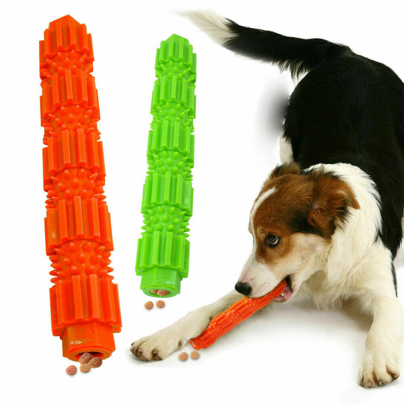 Hund Kaustab mit Futterversteck | TPR Zahnpflege-Spielzeug | Grün & Orange