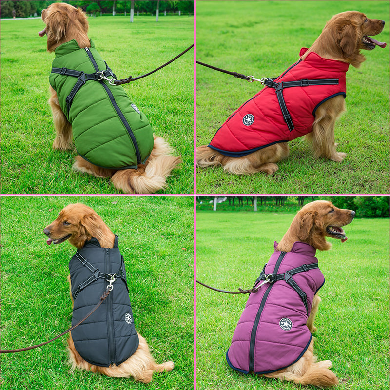 Wasserdichte Winterjacke mit Geschirr fuer grosse Hunde - Fleece | 5 Farben | S-5XL | Reflektorstreifen